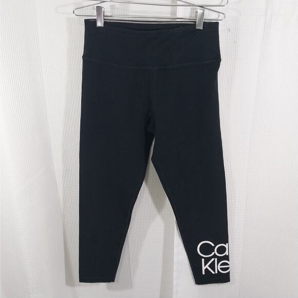 CALVIN KLEIN! SUPER LUXE BLACK & WHITE LOGO LEG, ULTRA STRETCH LEGGINGS! SZ L - Picture 2 of 10